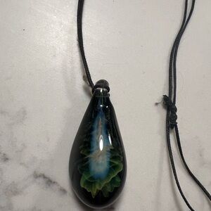 Elegant Black and Green Teardrop galaxy glass Pendant Necklace